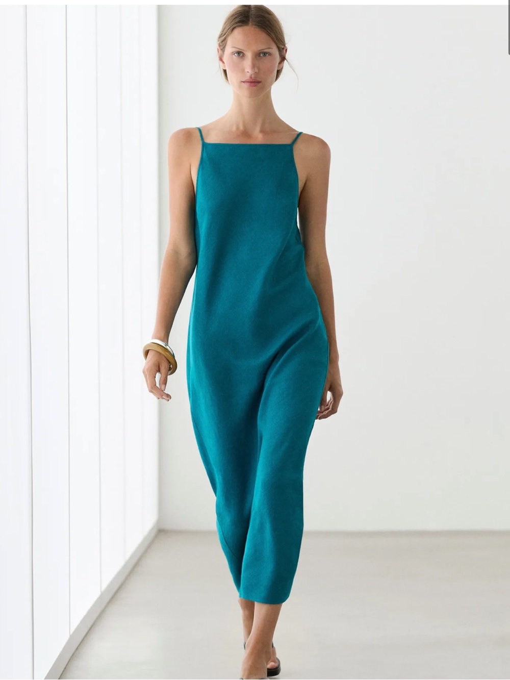 Massimo Dutti NWT 100% LINEN STRAPPY MIDI DRESS 6625/845